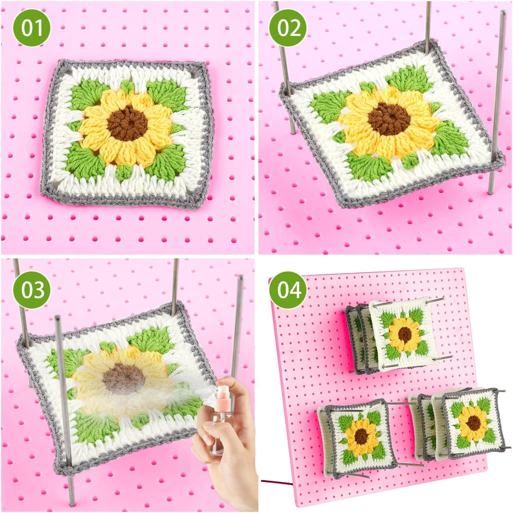wuher 13''Granny Square Blocking Boards for Crochet Projects, Crochet