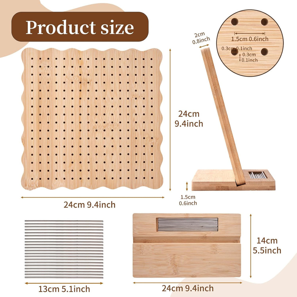 9.25 Inch Granny Square Blocking Board - Bamboo Crochet Blocking Set