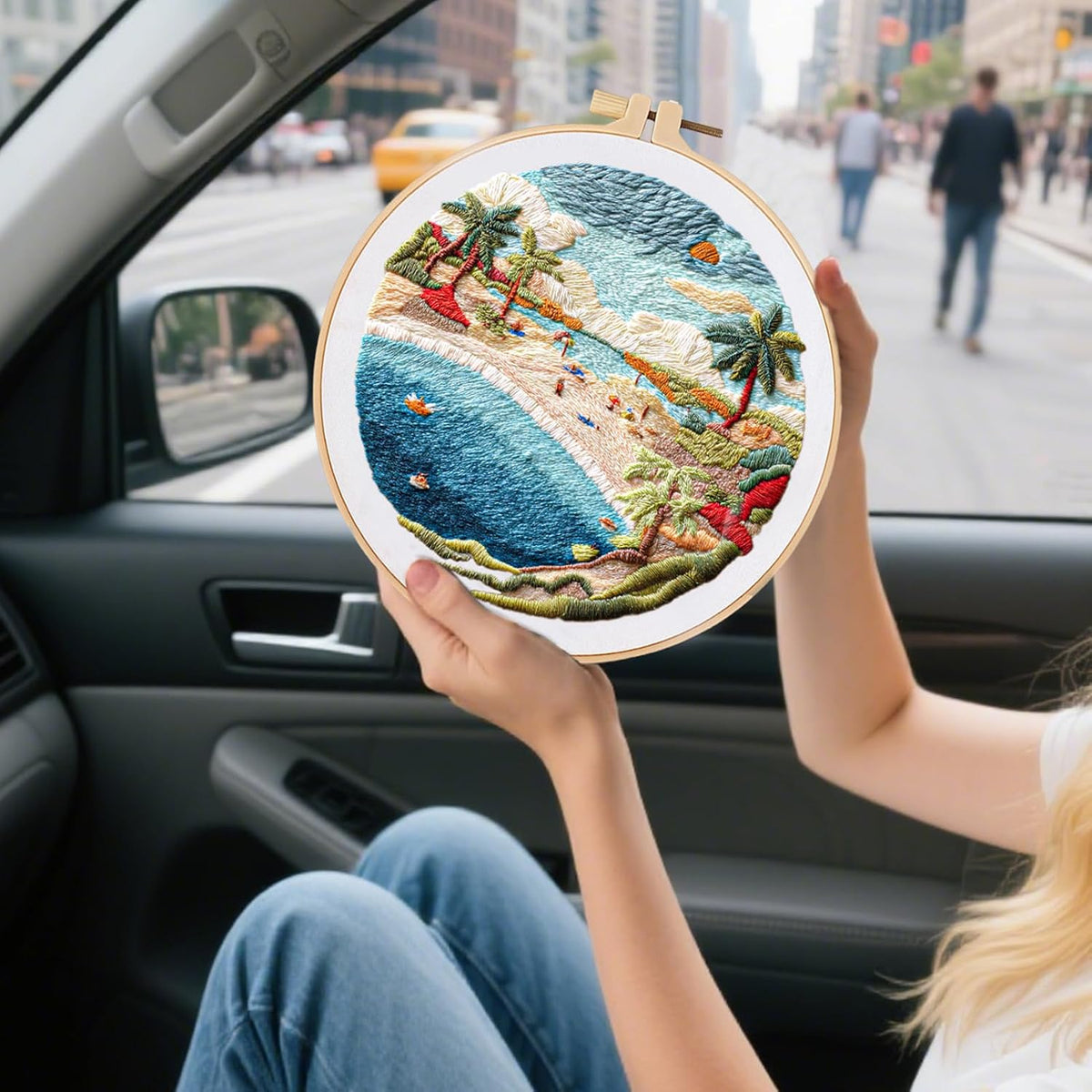 FONNUY Beach Ocean Embroidery Kit, Cross Stitch Kits for Beginners