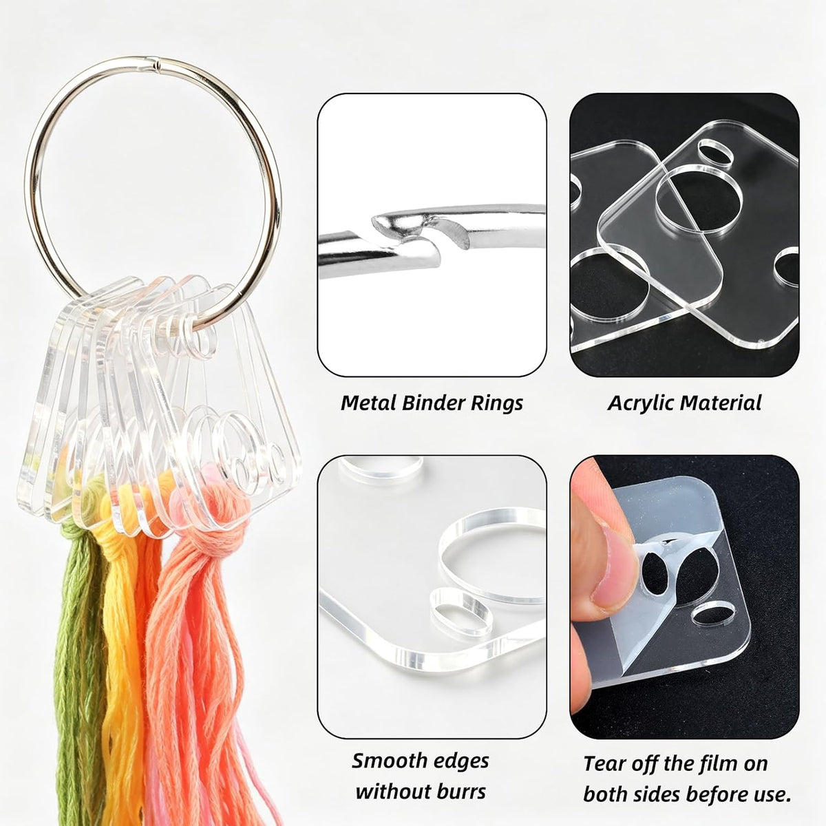 53 Pcs Clear Acrylic Embroidery Floss Drops,Hinged Ring Thread Bobbins