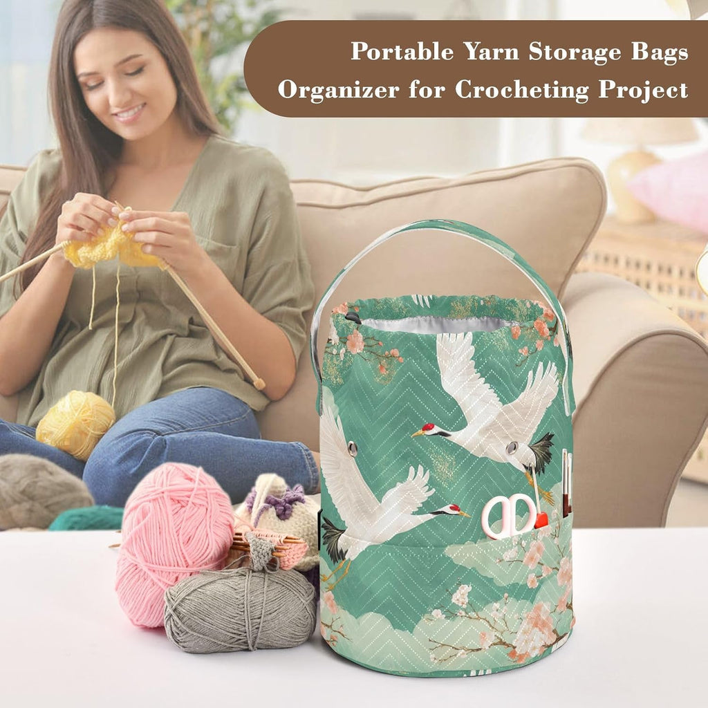 YETTASBIN White Crane Yarn Storage Bag, Large Crochet Knitting Bag