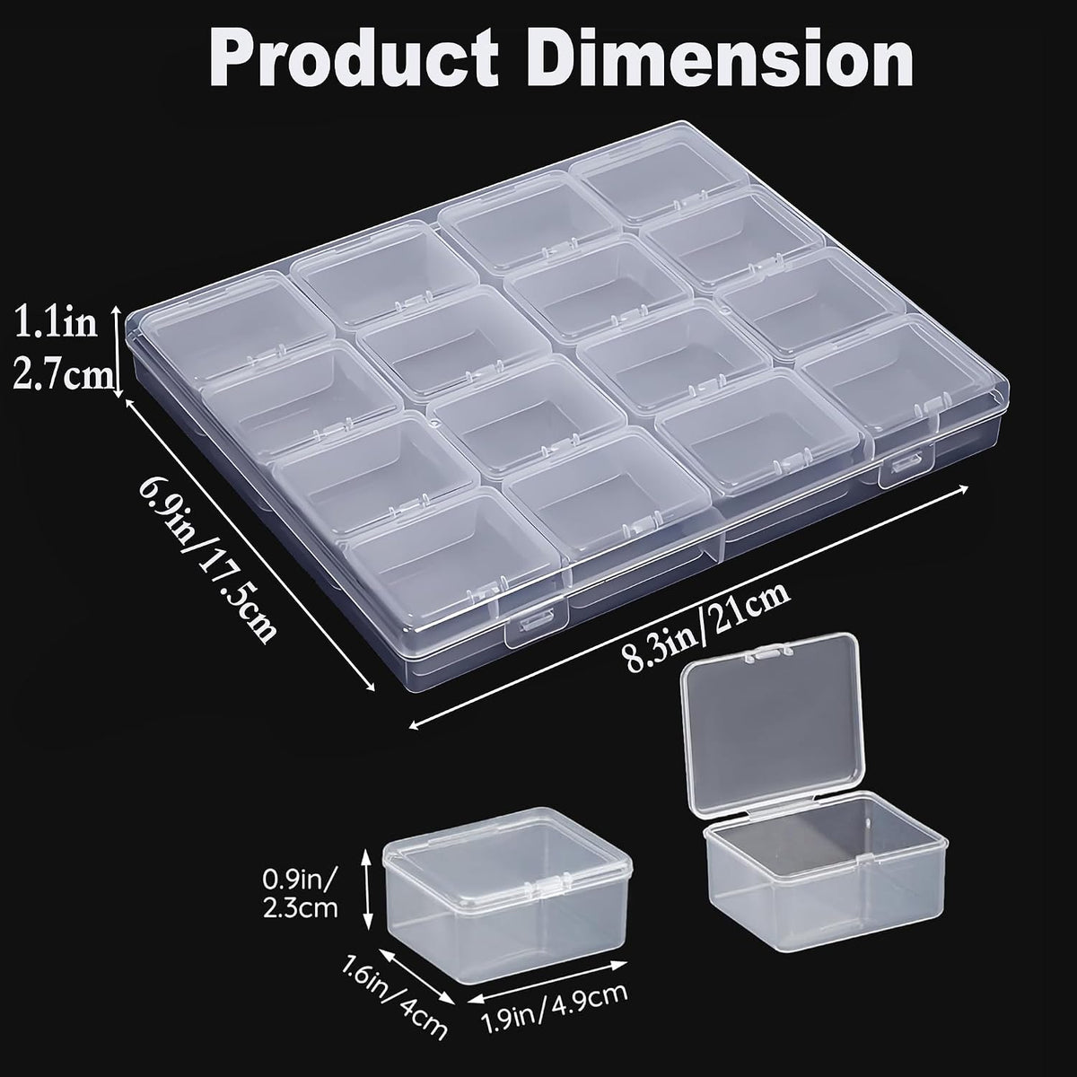 Large Bead Storage Box - 16 Grids Clear Organizer, 1 Pack,Portable for