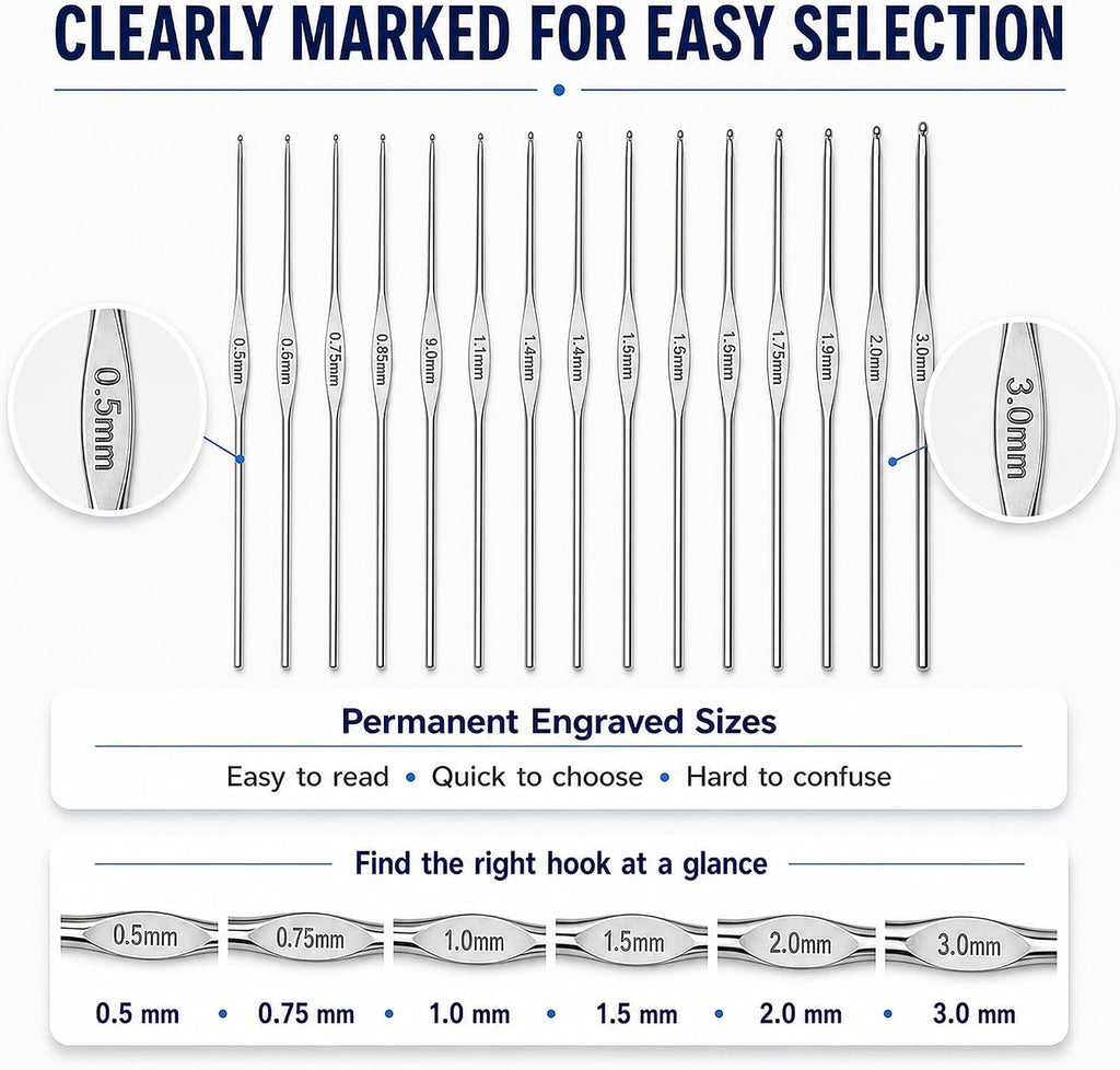 GLRXMX Stainless Steel Crochet Hooks 1.4mm US Size 9 Knitting Needles