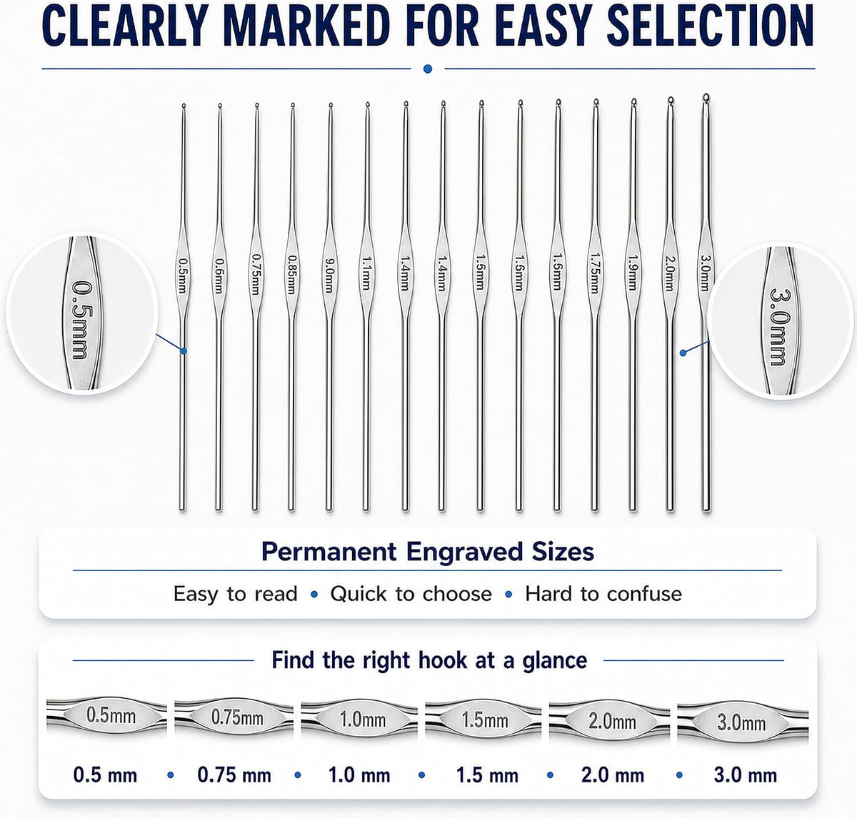 GLRXMX Stainless Steel Crochet Hooks 1.4mm US Size 9 Knitting Needles