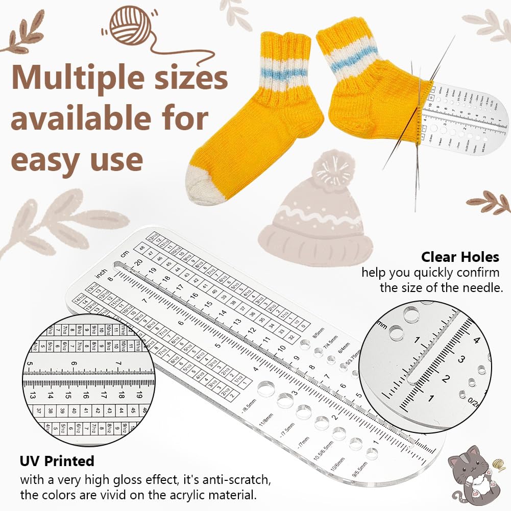 OLYCRAFT 3Pcs Socks Ruler Knitting Crochet 8/10/12 Inch Clear Acrylic