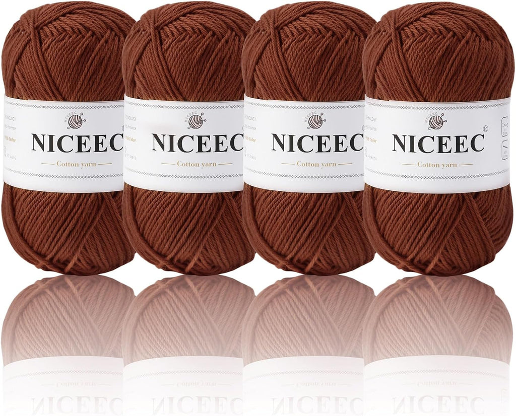 NICEEC 4 Skeins Cotton Yarn Soft Baby Yarn- Caramel