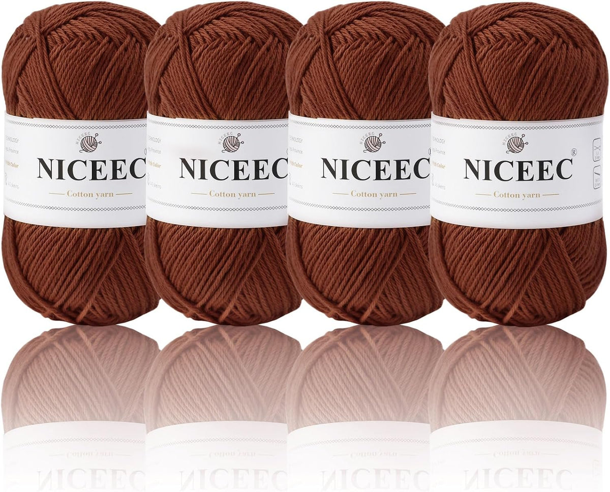 NICEEC 4 Skeins Cotton Yarn Soft Baby Yarn- Caramel