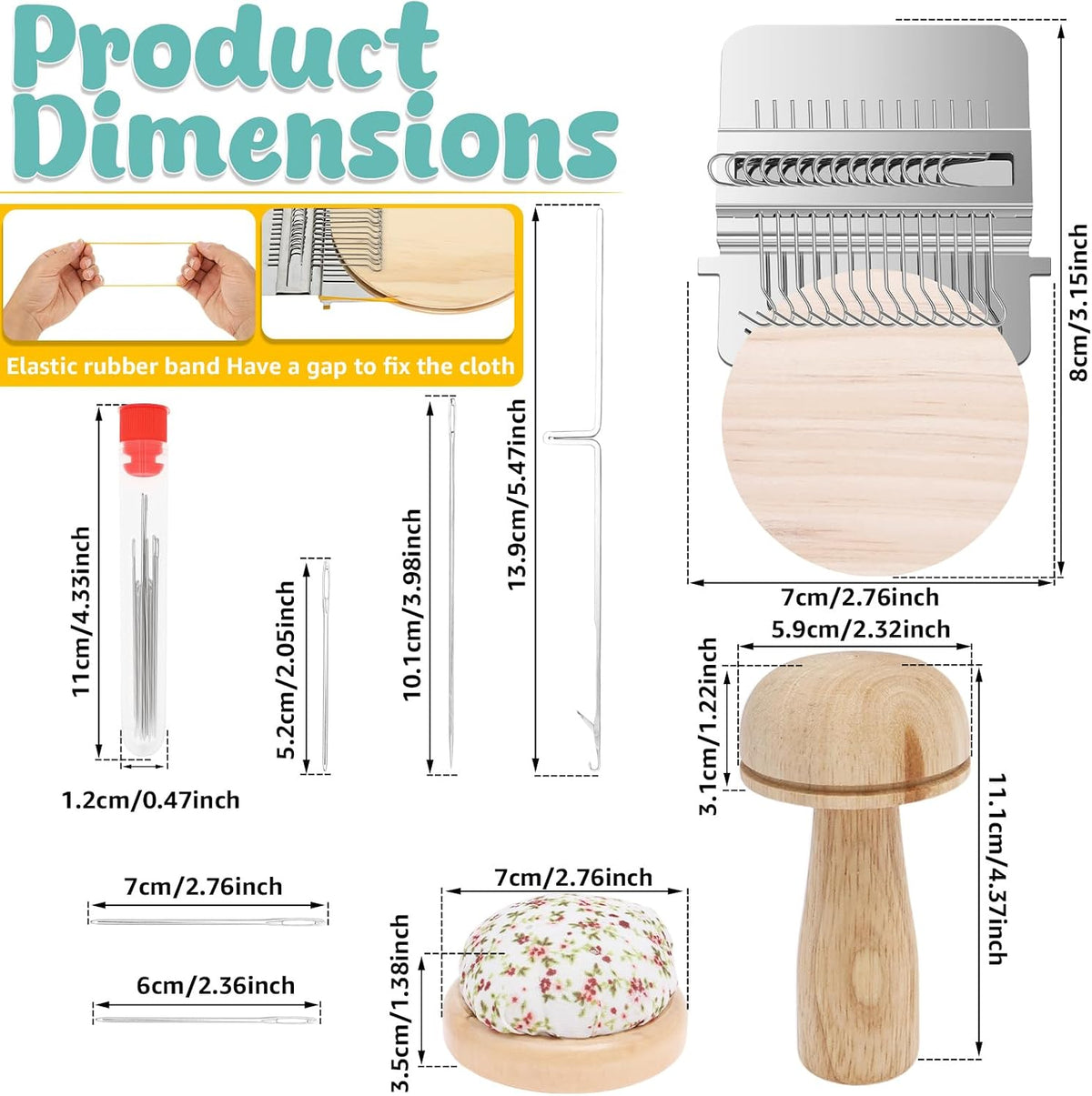 Mini Darning Frame Mushroom Knit Patch Kit with 14 Hook, Small Weaving