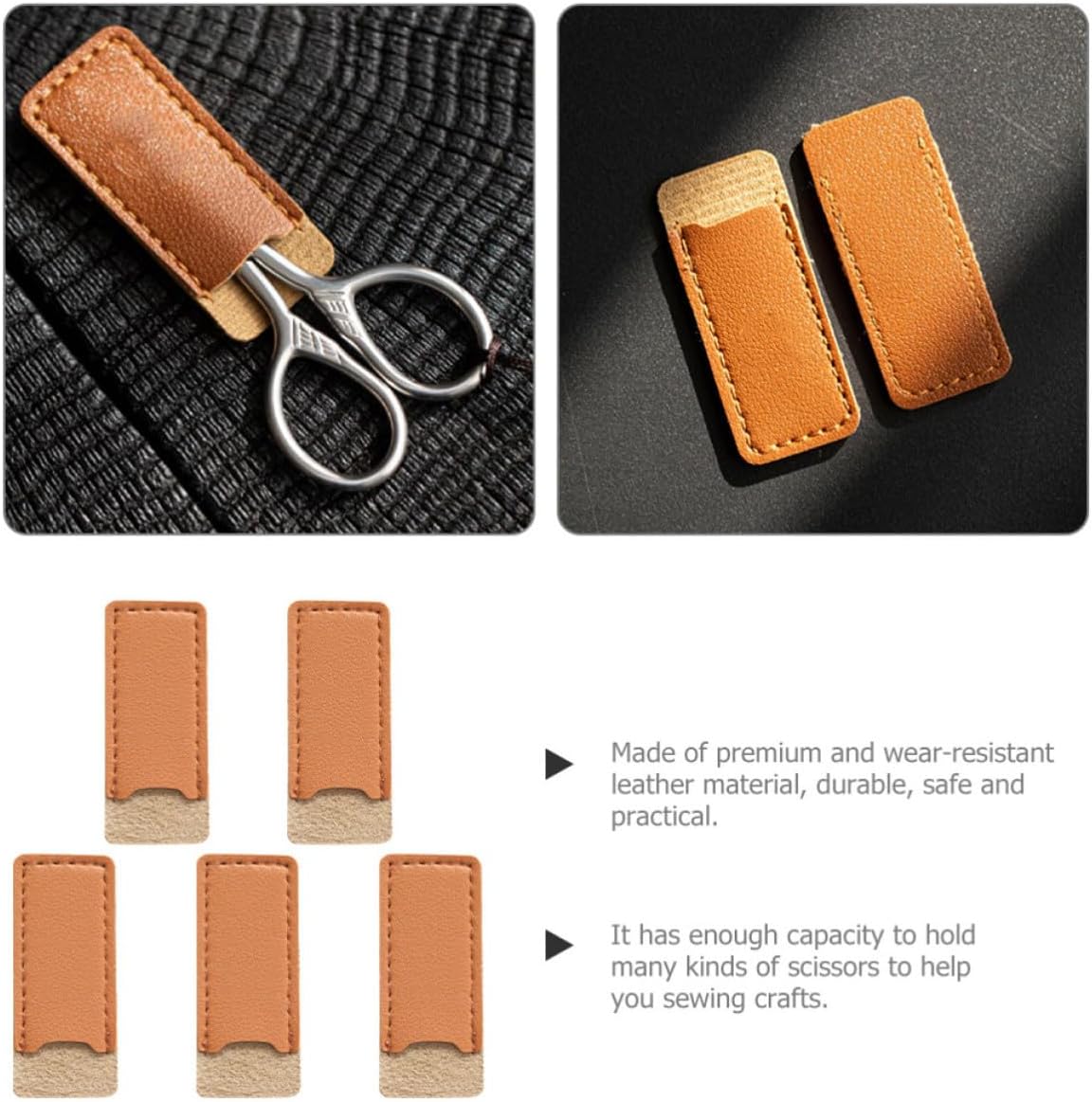 5Pcs Leather Scissor Sheaths, Protective Covers for Sewing Scissors