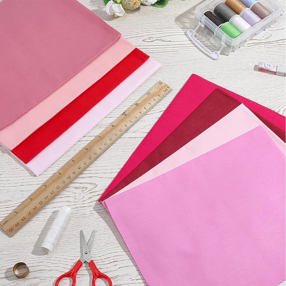 CRASPIRE 8Pcs 100% Cotton Quilting Fabric Bundles Solid Color Pink