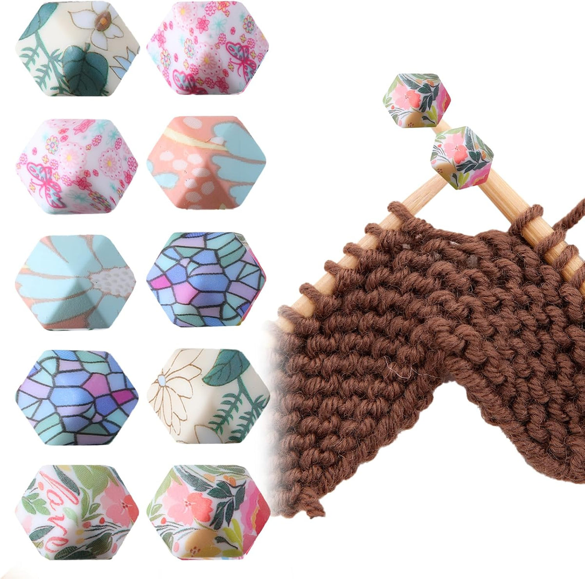 Lusofie 10Pcs Knitting Needle Stoppers, Hexagon Stitch Stoppers