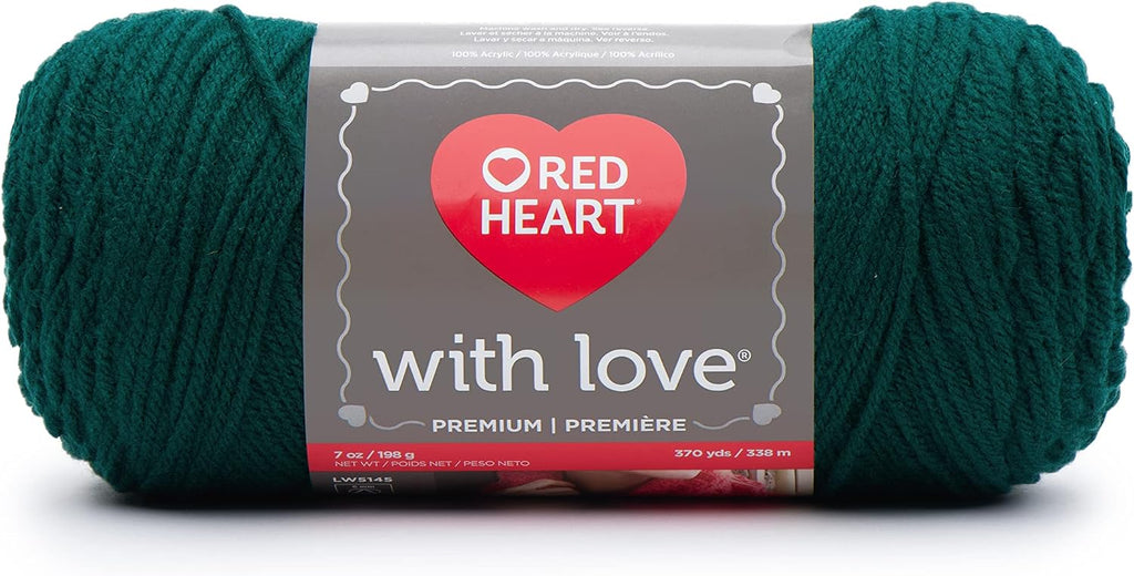 Red Heart with Love Acrylic Yarn for Crocheting, Evergreen, 3-Pack