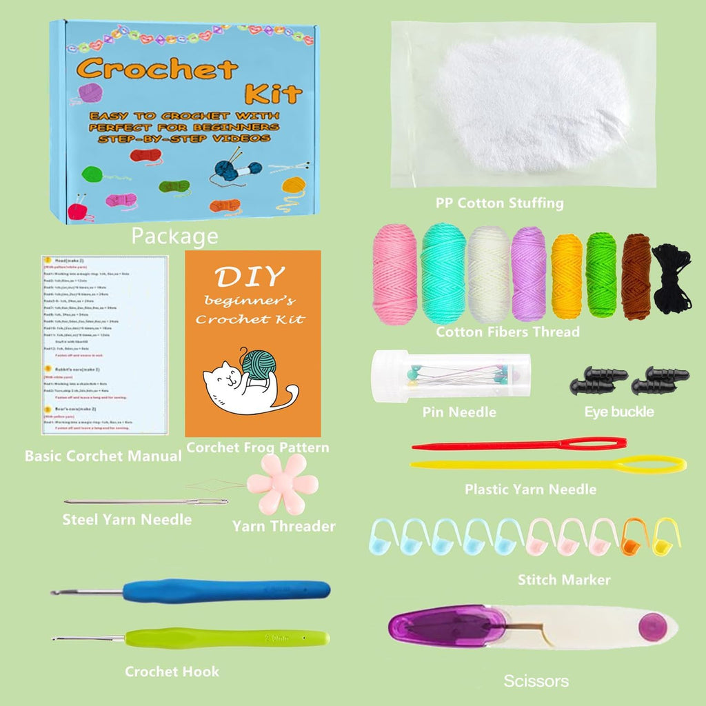 2PCS DIY Flower Crochet Kit for Beginners Animal Potted Plants Starter