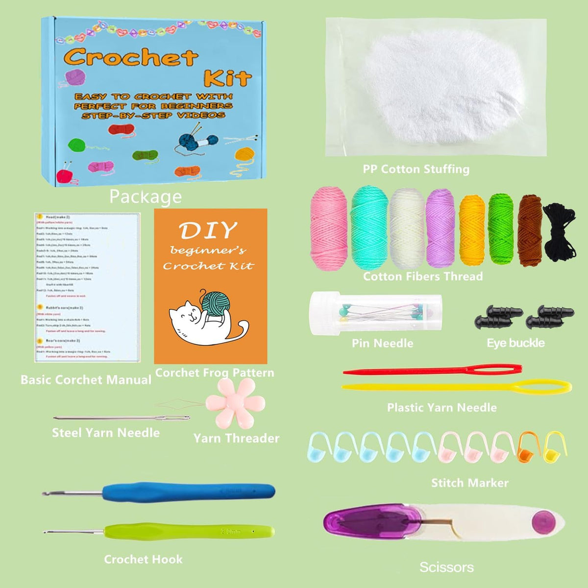 2PCS DIY Flower Crochet Kit for Beginners Animal Potted Plants Starter
