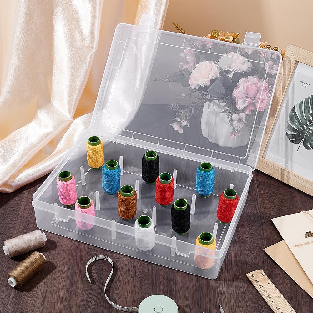 NBEADS 2Pcs 48 Spools Sewing Thread Box Storage, Clear Plastic Thread