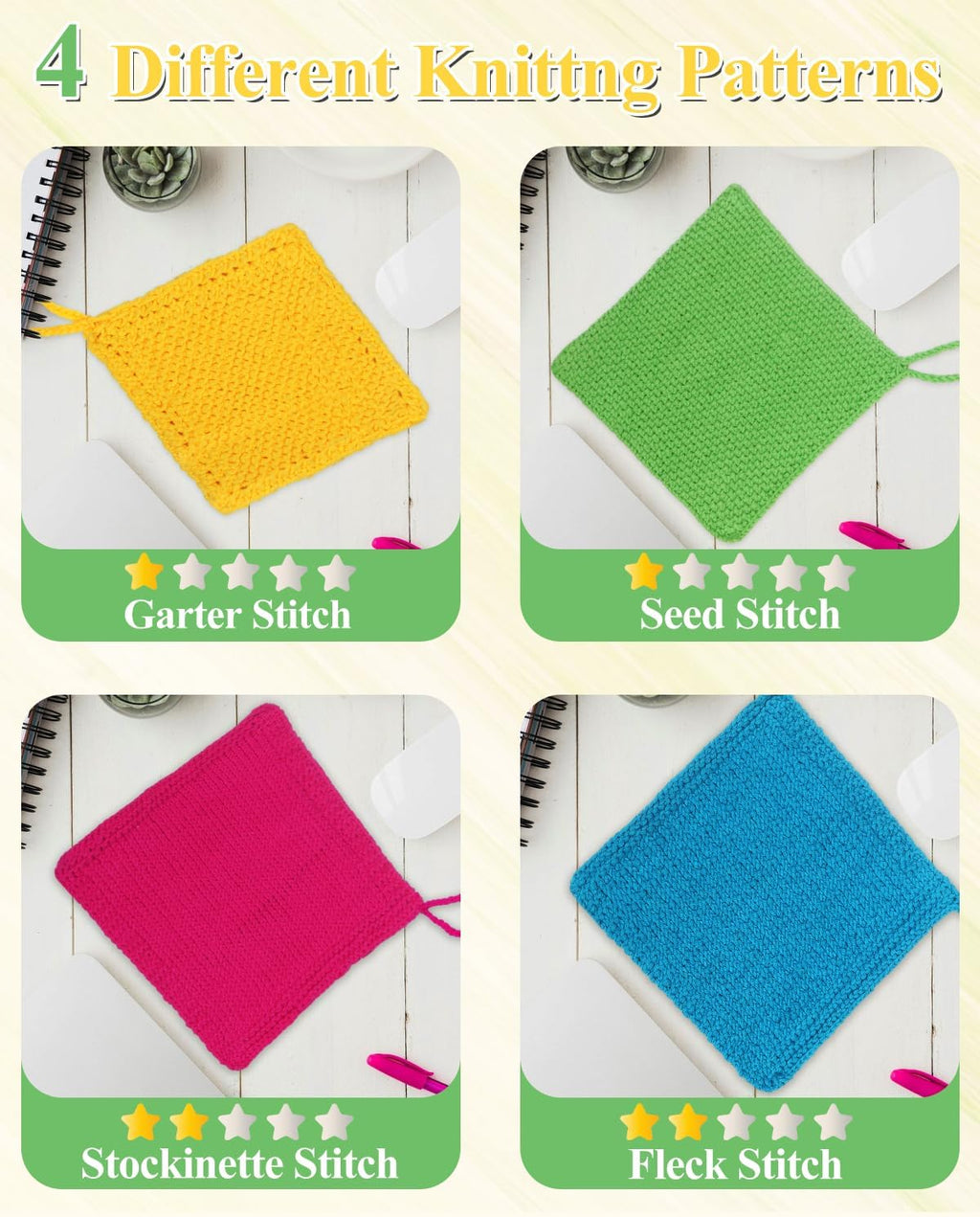 Aeelike Knitting Kit for Beginner Adult, Easy Dishcloth Knit Set