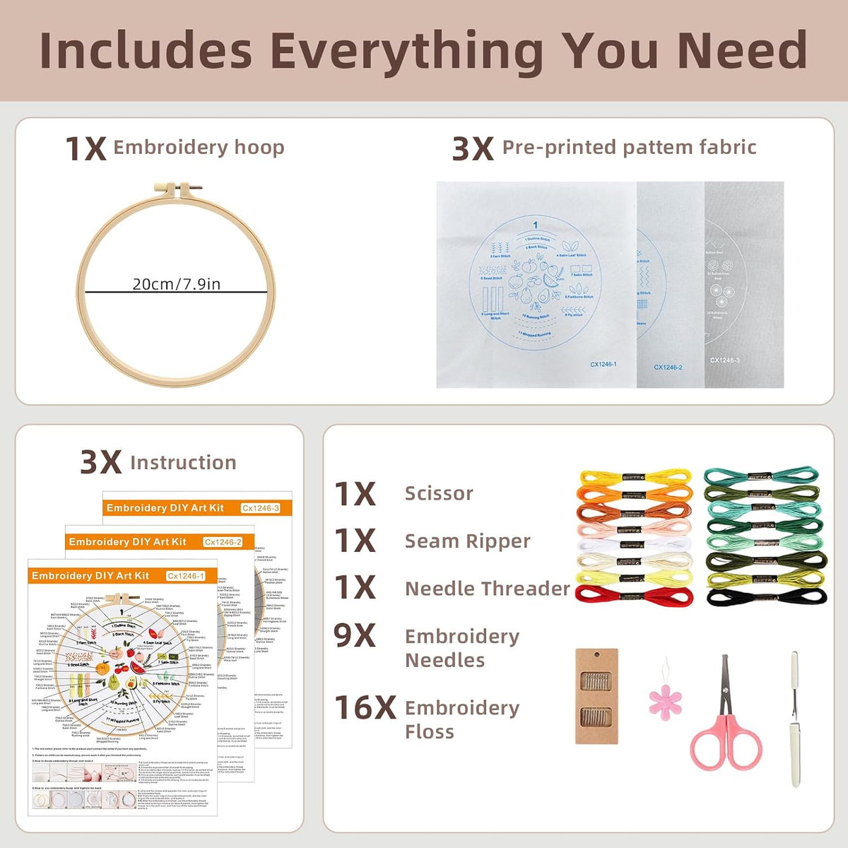 Herdiese Embroidery Kit for Beginners with 33-Stitch Practice Samplers