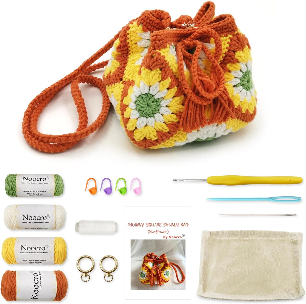 Noocro Crochet Kit Granny Square Shumai Bag, Purse, Complete DIY Kit