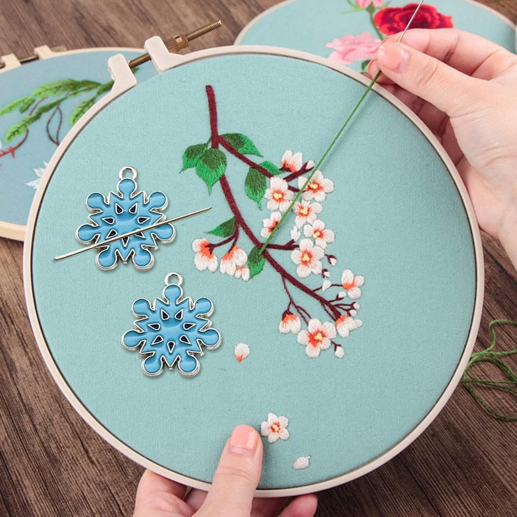 Blue Snowflakes Needle Minder for Embroidery, Magnetic Pin Holder for