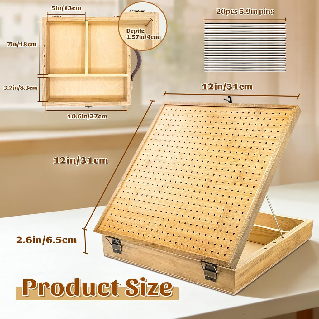 VISQELO 12" Wooden Crochet Blocking Board with Storage Drawer