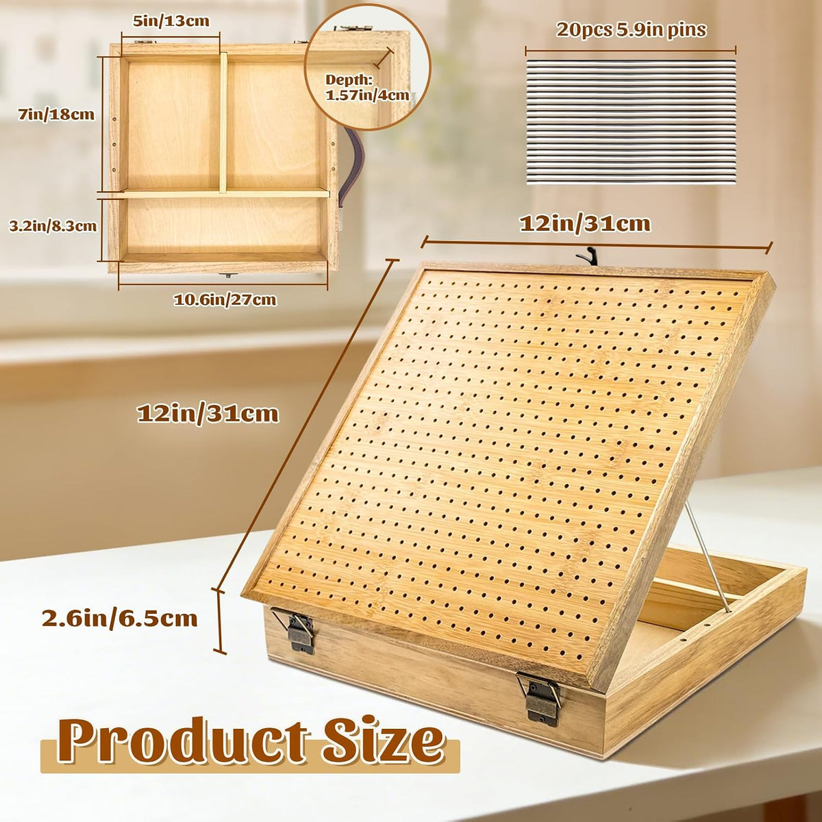 VISQELO 12" Wooden Crochet Blocking Board with Storage Drawer