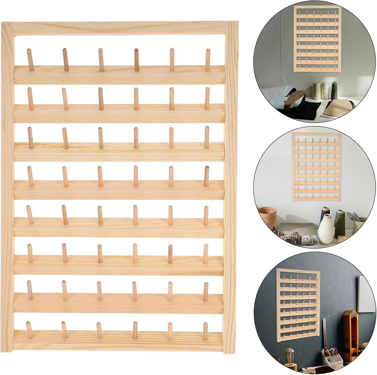 Wooden Thread Spool Organizer Rack for Sewing Supplies, 48 Slots