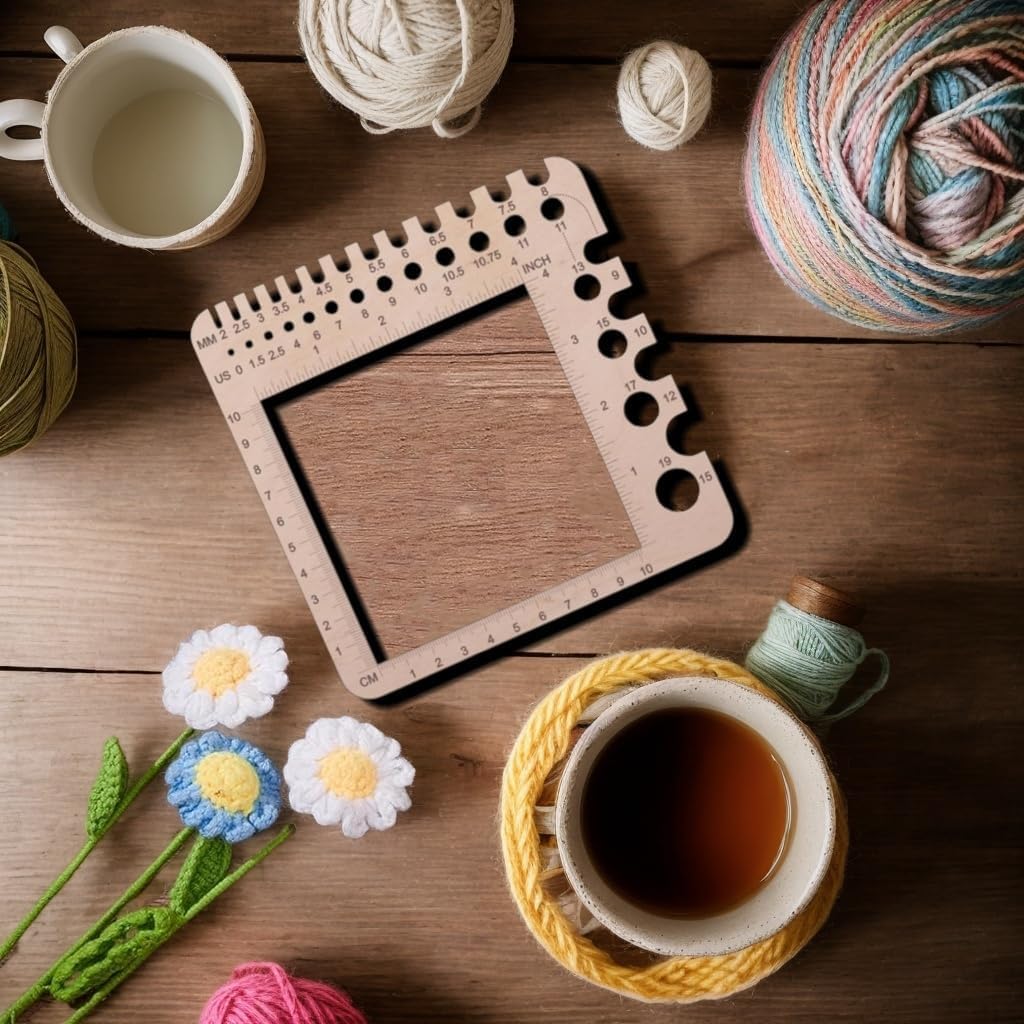 1 Pcs Wooden Knitting Crochet Gauge Ruler,Needle Sizer Stitch Counter