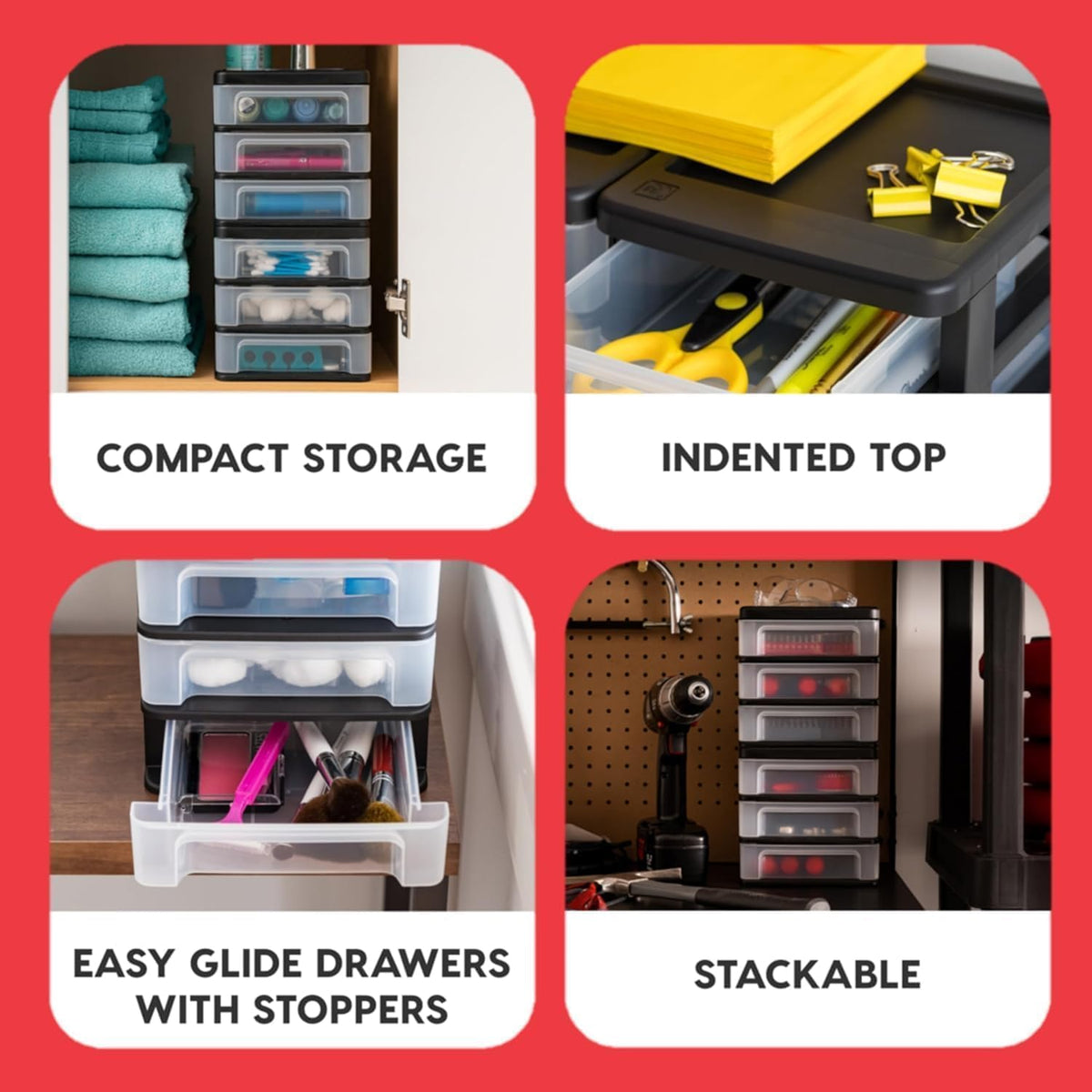IRIS USA 4-Pack, 3-Drawer Small Plastic Stacking Desktop Organizer