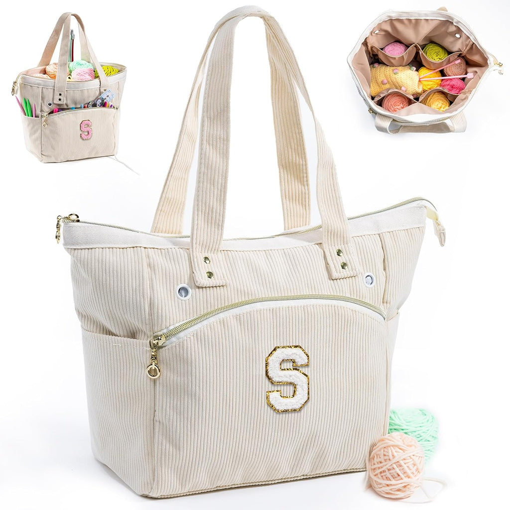Initial Personalized Corduroy Yarn Bag Tote - Storage & Holder for