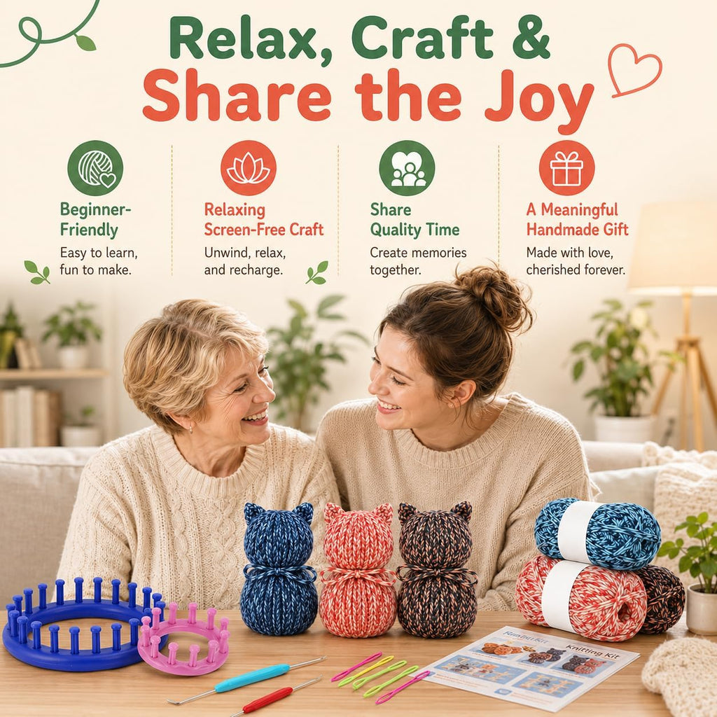 Aeelike Beginner Round Loom Kit,Vedio Learn to Knit Cat,Family Craft
