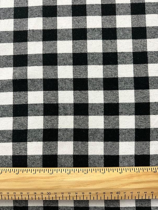 Black and White Buffalo Plaid Yarn Dyed Flannel Fabric By the Yard