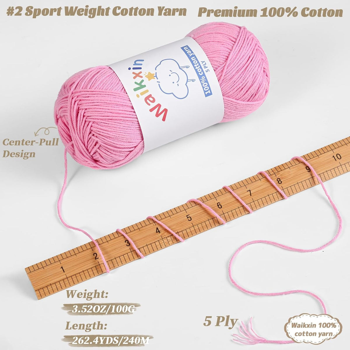 100% Cotton Yarn for Crocheting,Baby Yarn for Crocheting Soft,5 Ply
