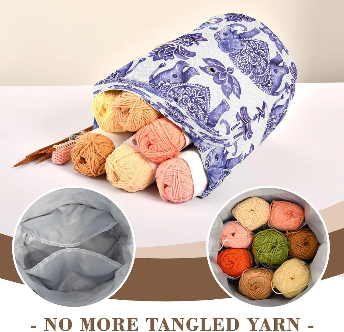 YETTASBIN Elephant Yarn Storage Bag, Large Crochet Knitting Bag