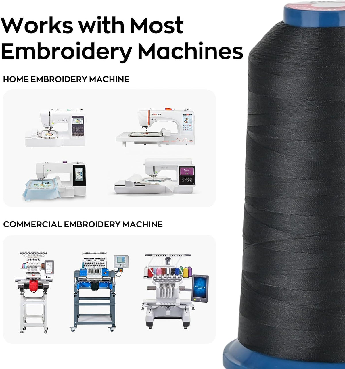 Poolin Embroidery Thread 1 Black & 1 White 4000M