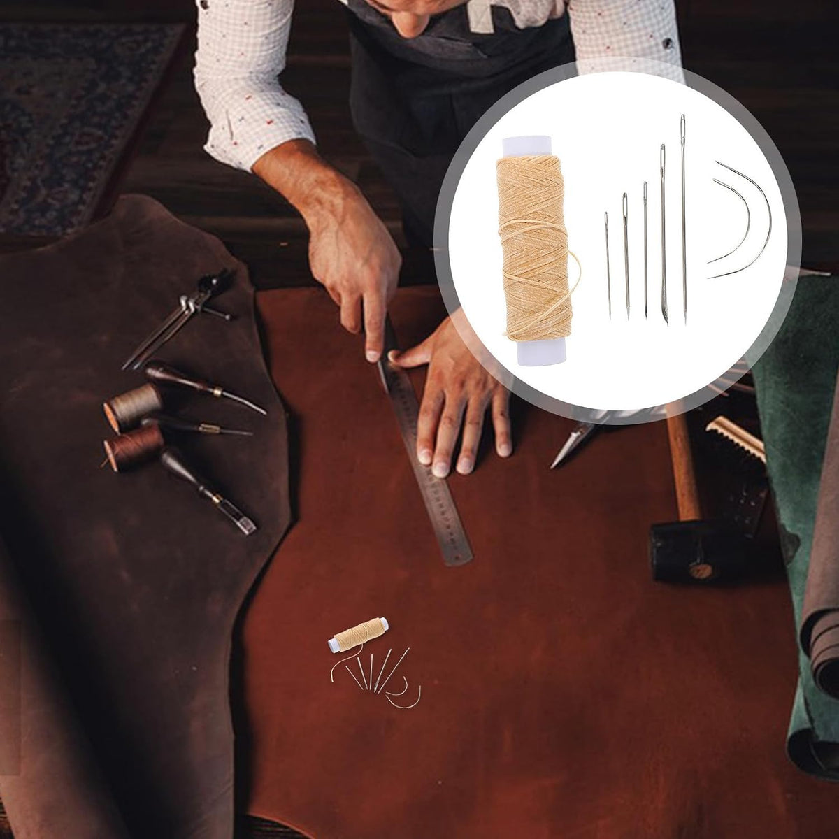Waxed Thread Leather Sewing Kit for DIY Crafters with Needles