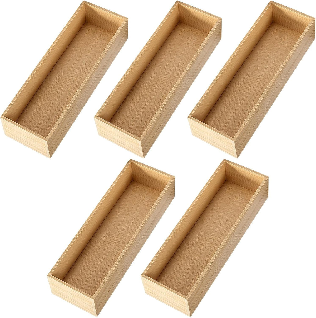 SEWACC 5pcs Wooden Open Storage Box Drawer Organizer Tray