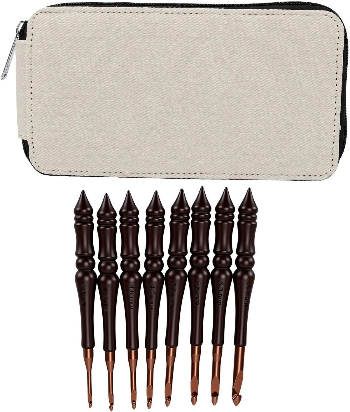 GOWENIC Crochet Hook Set 8 Pcs 3-7mm Ergonomic Aluminum with Wood