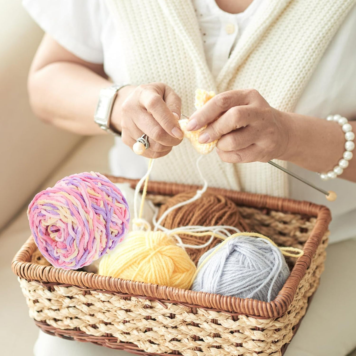 Convenient Crocheting Yarn Polyester Single Strand for DIY Sewing