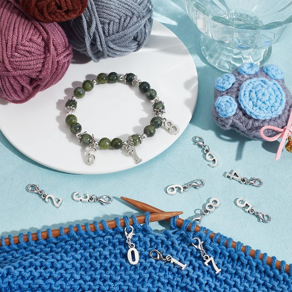 NBEADS 40 Pcs 0-9 Number Stitch Markers, Alloy Crochet Marker Charms