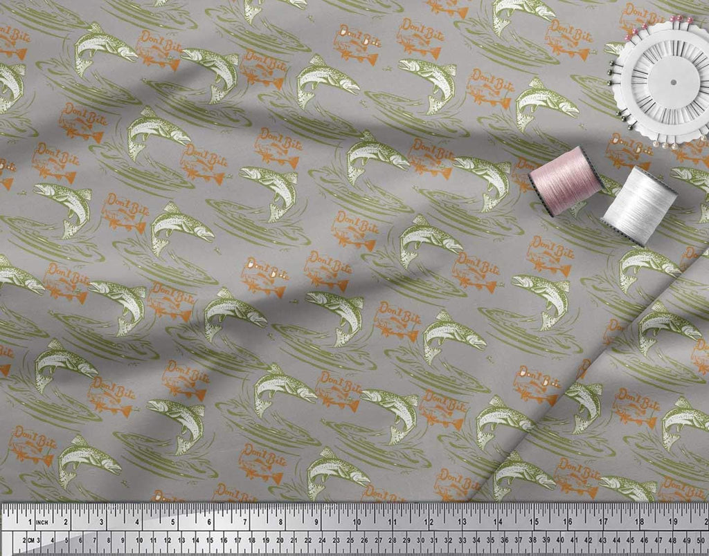 Soimoi Cotton Canvas Fabric - Ocean Print, Olive Greens | 56" Wide