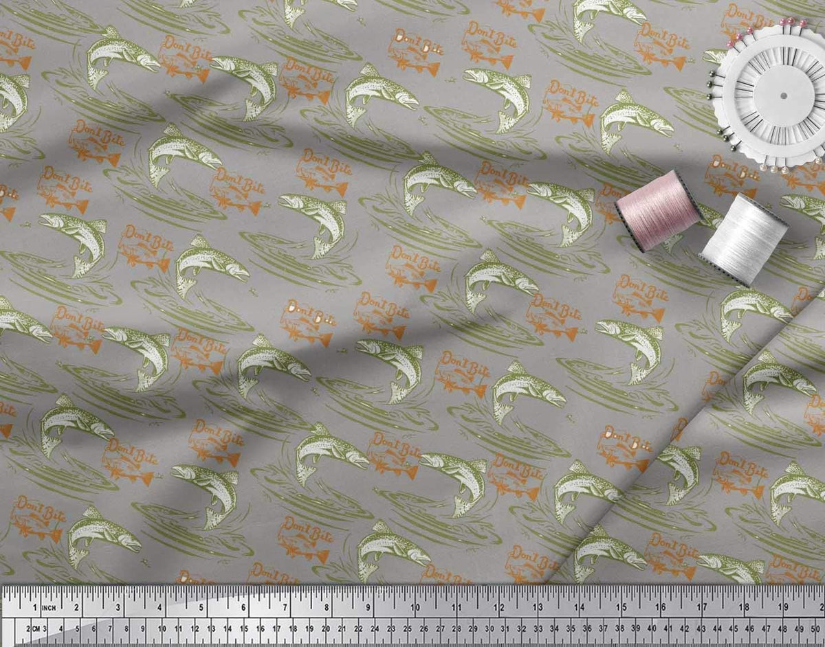 Soimoi Cotton Canvas Fabric - Ocean Print, Olive Greens | 56" Wide