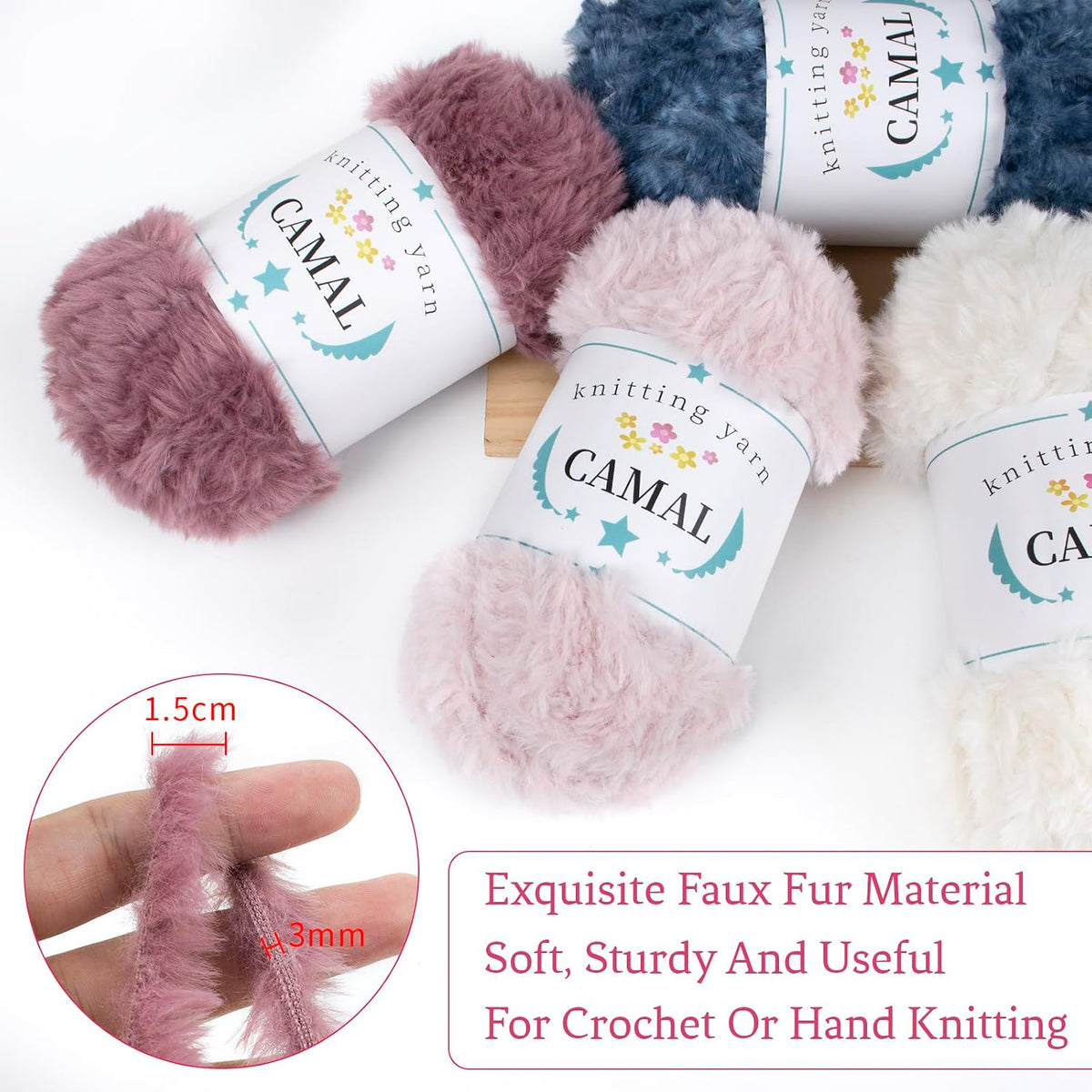 CAMAL Soft Faux Fur Yarn for Crocheting Blanket, 65 Yards Chunky