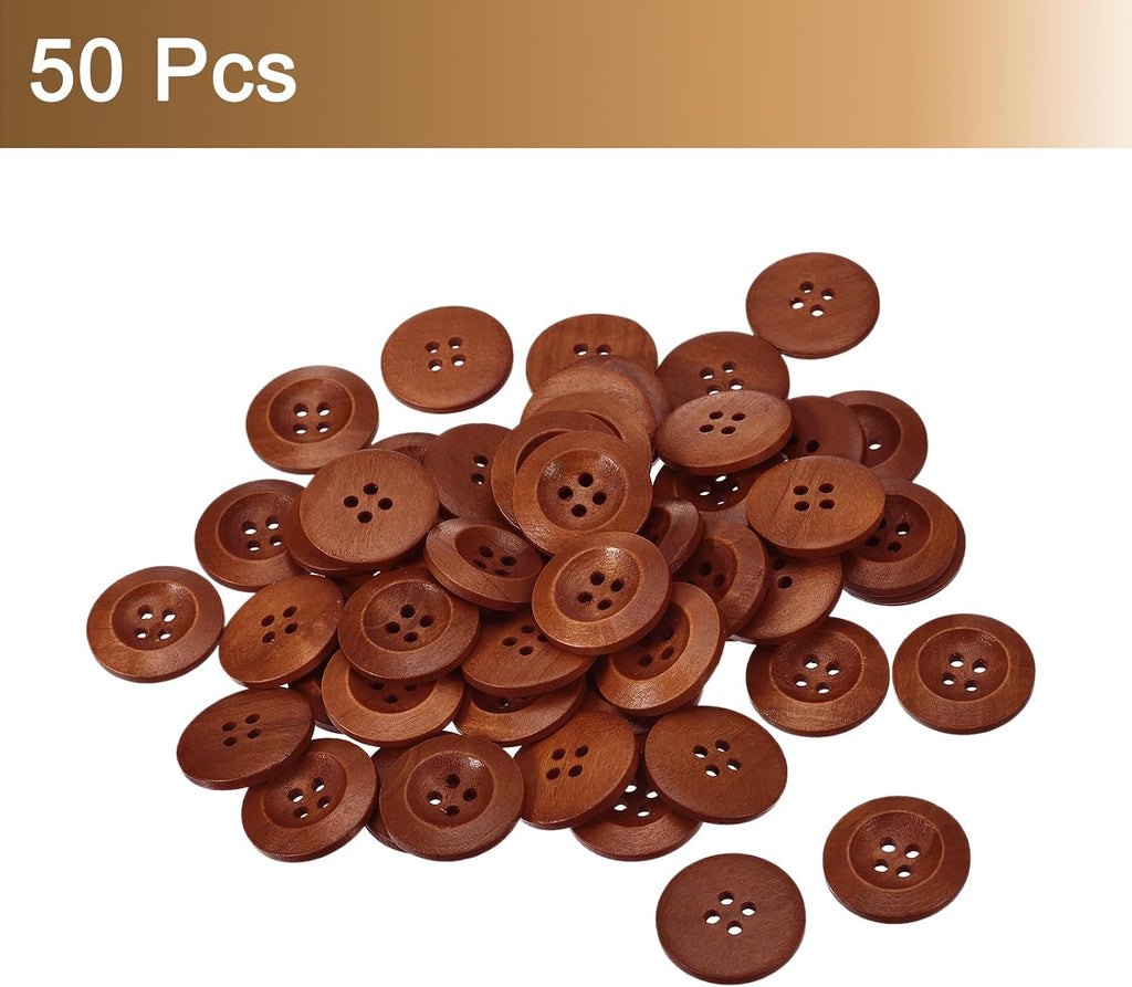 uxcell 50Pcs Wooden Buttons, 25mm(1") 4 Hole Round Wood Sewing Button