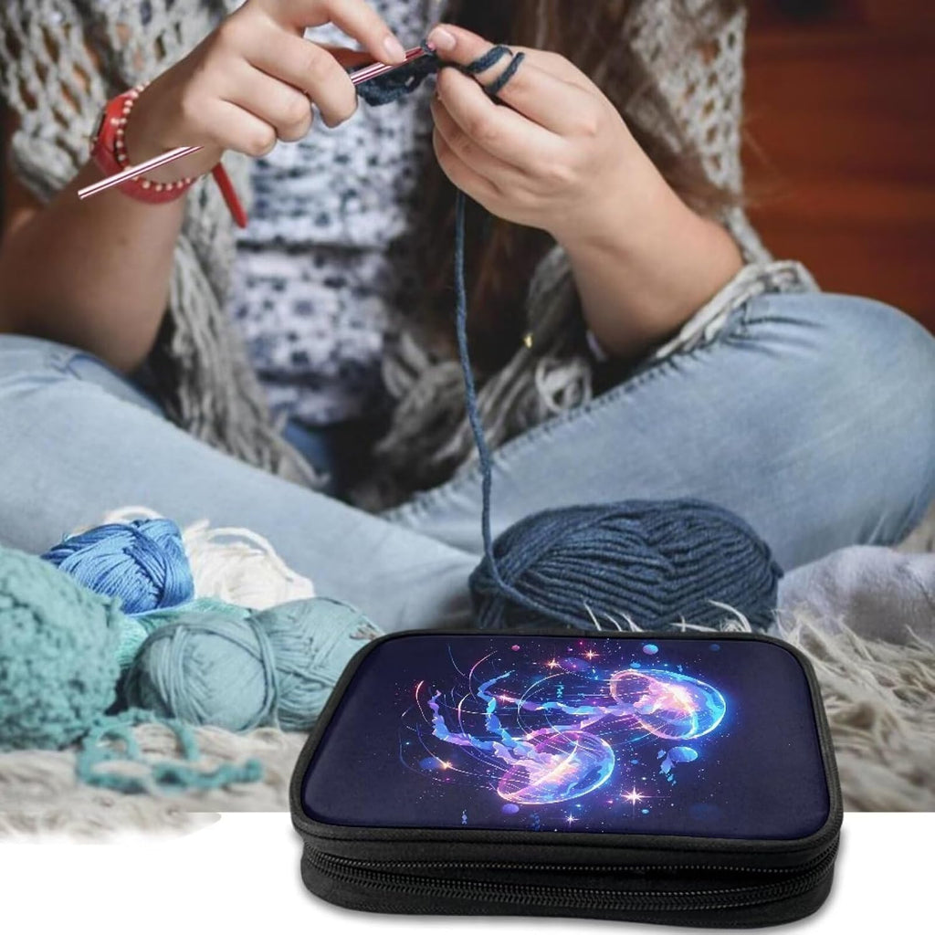 Xsehusvy Jellyfish Crochet Hook Case Empty Square Travel Storage Bags
