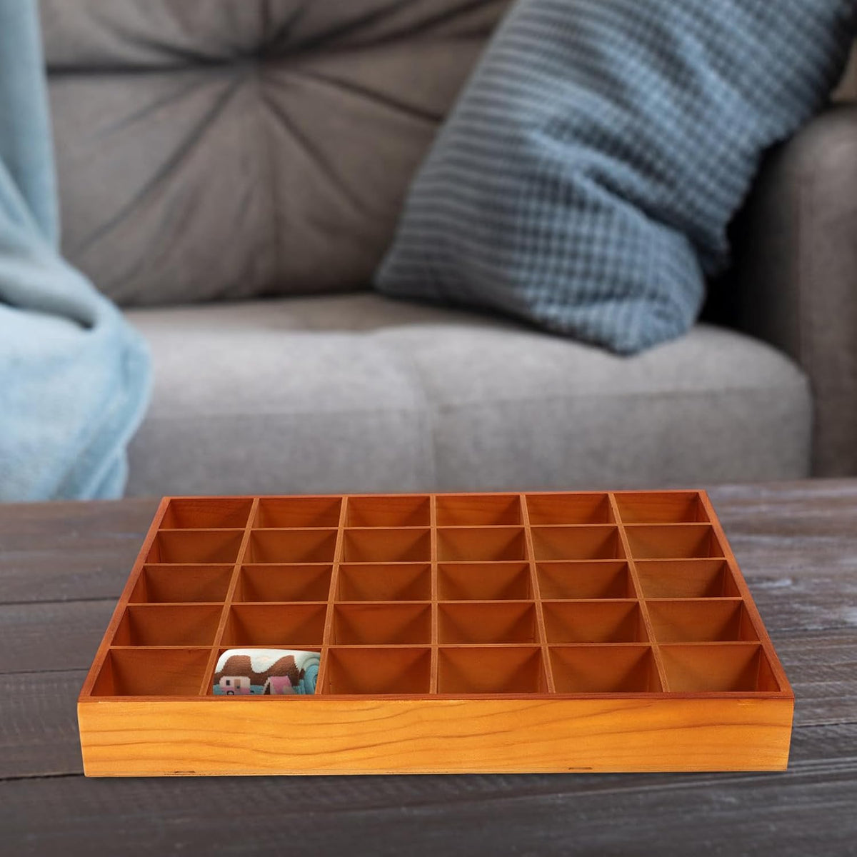 Compartment Wooden Storage Tray Organizer for Jewelry Earrings and Tea