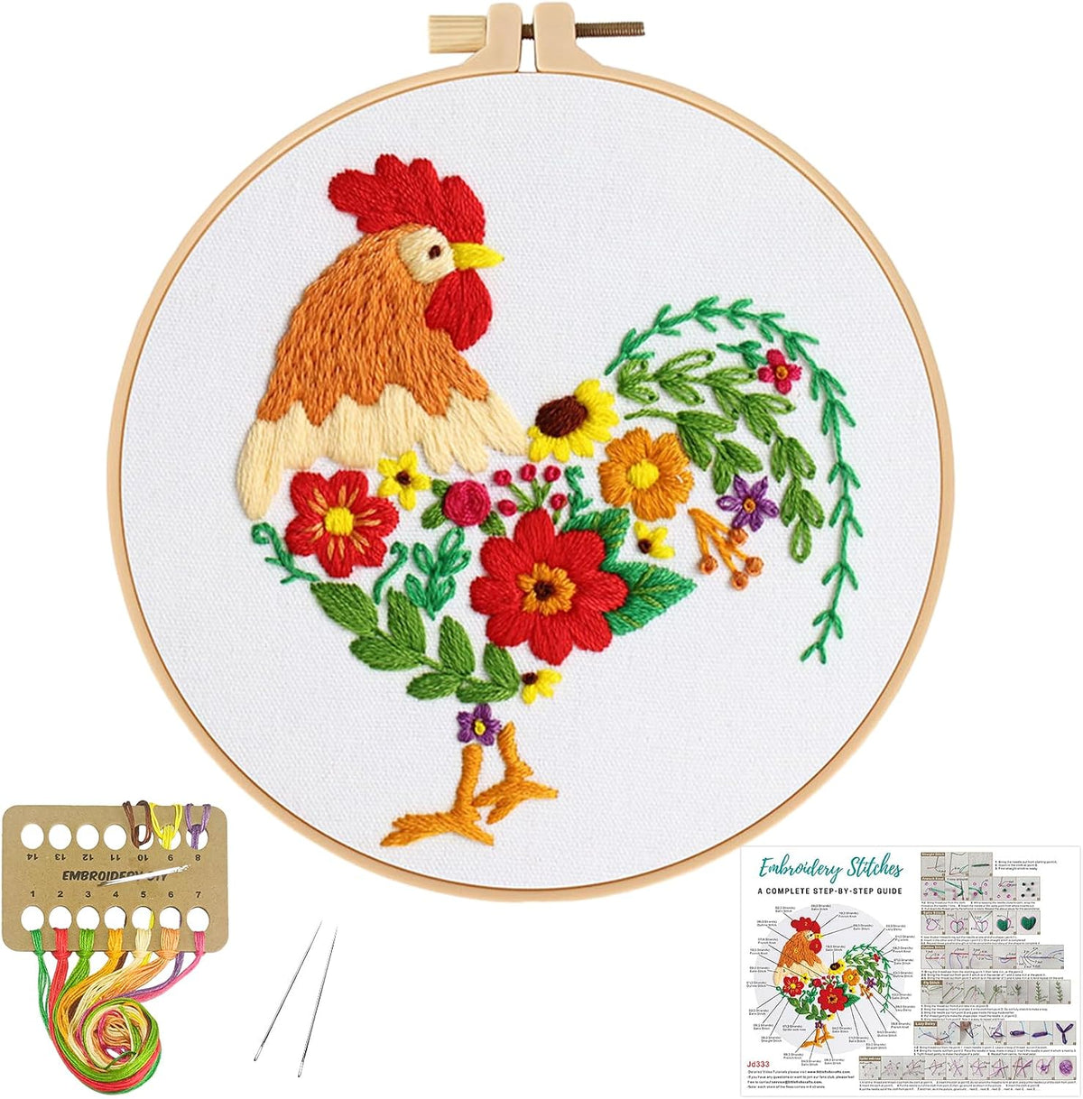 Louise Maelys Embroidery Kit for Beginners with Funny Rooster and