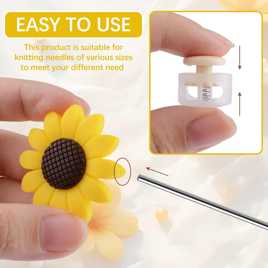 12 Pcs Silicone Knitting Needle Stoppers, Bee Daisy Flower Knitting