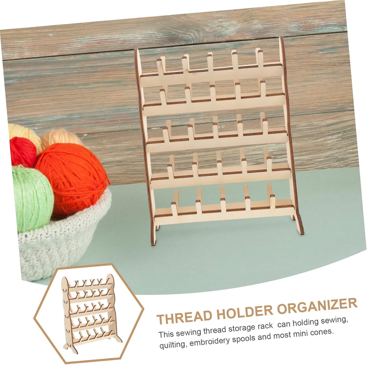 LIOOBO Wooden Thread Spool Rack for Sewing Braiding Craft Embroidery