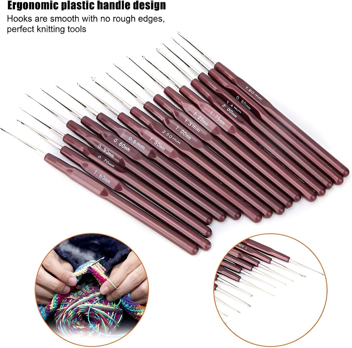 16pcs Lace Crochet Hook Set, Stainless Steel Tips, 0.5-2.5mm
