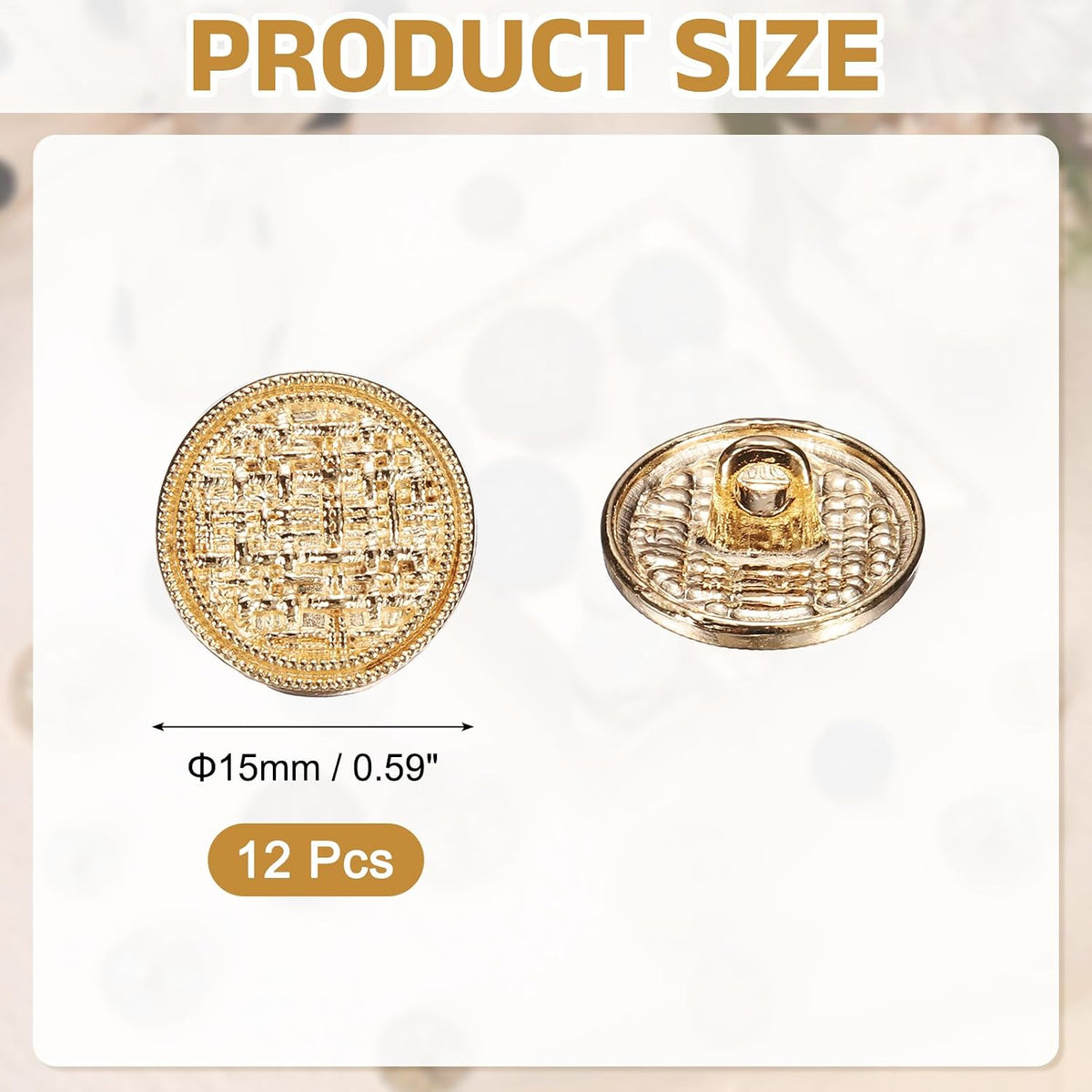 uxcell Metal Shank Buttons,15mm/0.59" Retro Weave Buttons,Gold 12Pcs